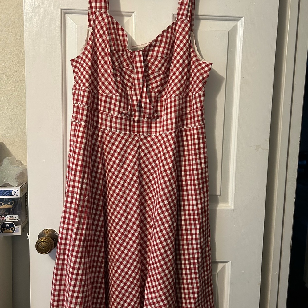 eshakti Red and White Sweetheart A-line Midi Dress